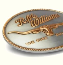 RM Williams Logo Buckle Silver/Gold -Casa Moda Store rm williams logo buckle silver gold northern ireland belfast lisburn 805