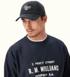 RM Williams Mens Script Longhorn Cord Baseball Cap Navy -Casa Moda Store rm williams mens script longhorn cord baseball cap navy northern ireland belfast lisburn 408