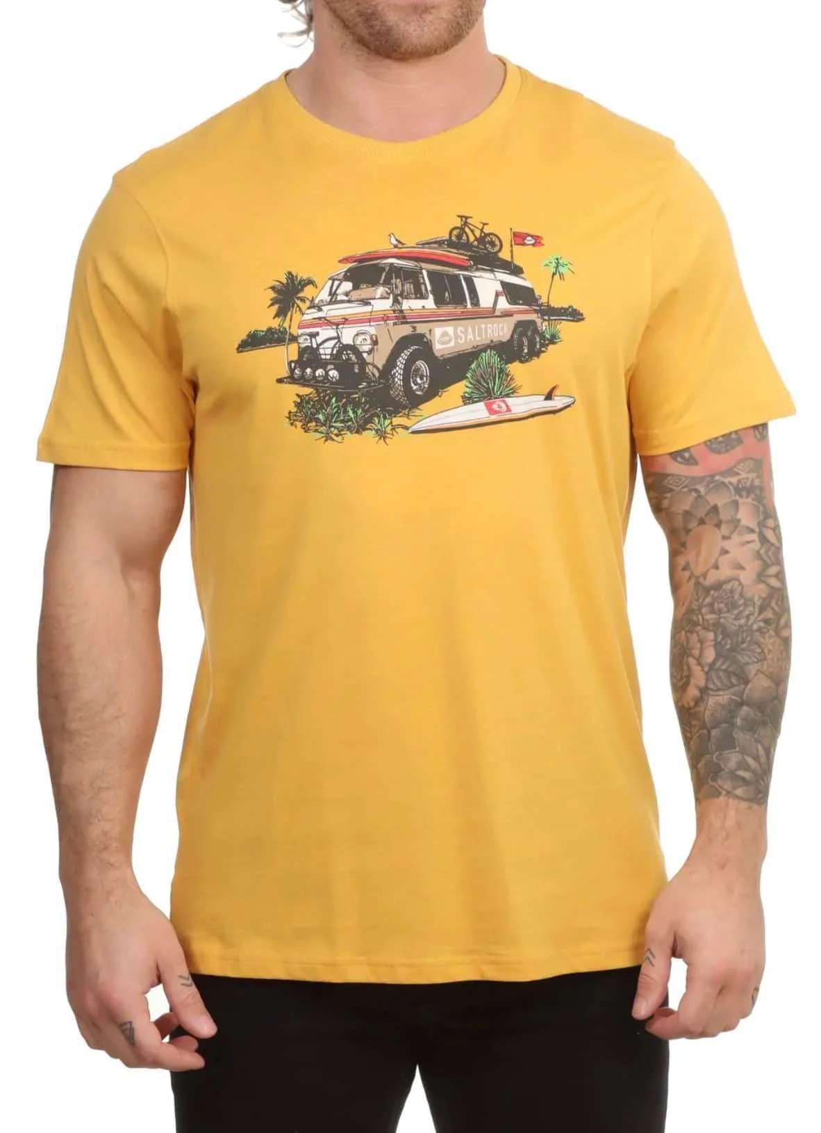 Saltrock Mens Retro Camper T-Shirt Gold 3 Saltrock Mens Retro Camper T-Shirt Gold