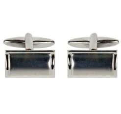 Shiny & Brushed Rectangular Curved Rhodium Cufflinks