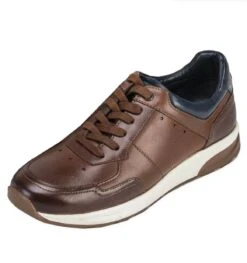 Sloane Mens Max Leather Trainers Tan/Brown