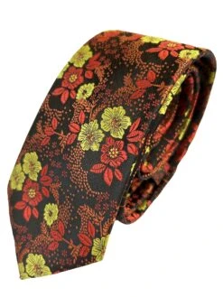 Vichi Mens Tie & Pocket Square Set Floral Orange/Yellow