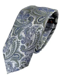 Vichi Mens Tie & Pocket Square Set Paisley Blue/Green