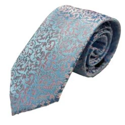 Vichi Mens Tie & Pocket Square Set Paisley Blue/Pink