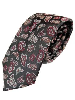 Vichi Mens Tie & Pocket Square Set Paisley Burgundy