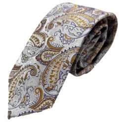 Vichi Mens Tie & Pocket Square Set Paisley Lilac/Gold