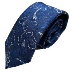 Vichi Mens Tie & Pocket Square Set Paisley Royal Blue