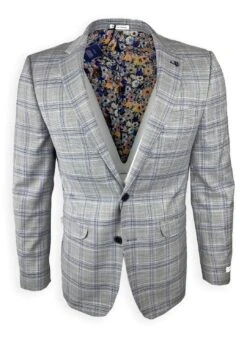 White Label Mens Jacket Tapered Fit Grey/Navy POW Check