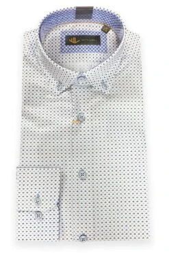 White Label Men's Shirt Tapered Fit White/Blue Motorbike Print