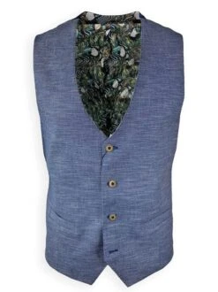 White Label Mens Waistcoat Tapered Fit Blue Summer Twill