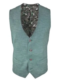 White Label Mens Waistcoat Tapered Fit Green Summer Twill