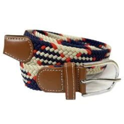 White Label Mens Webbing Elastic Stretch Belt Beige/Navy