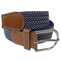 White Label Mens Webbing Elastic Stretch Belt Navy/Grey