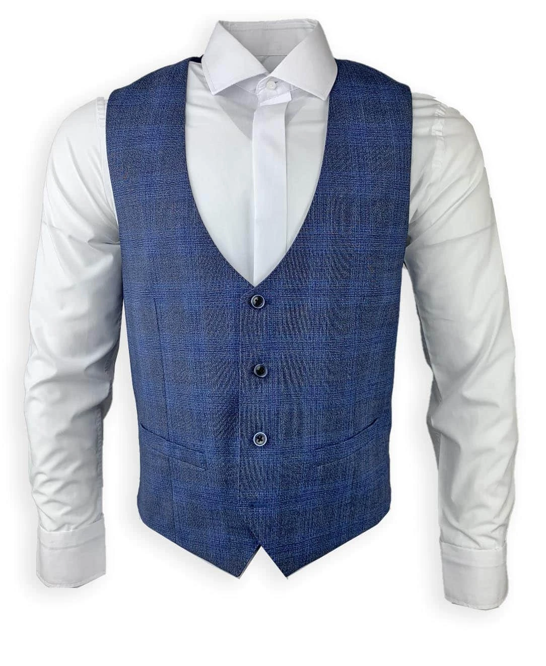White Label Suit Tapered Fit Prince Of Wales 84060 Check 3 Piece Blue 7 White Label Suit Tapered Fit Prince Of Wales 84060 Check 3 Piece Blue - Image 5