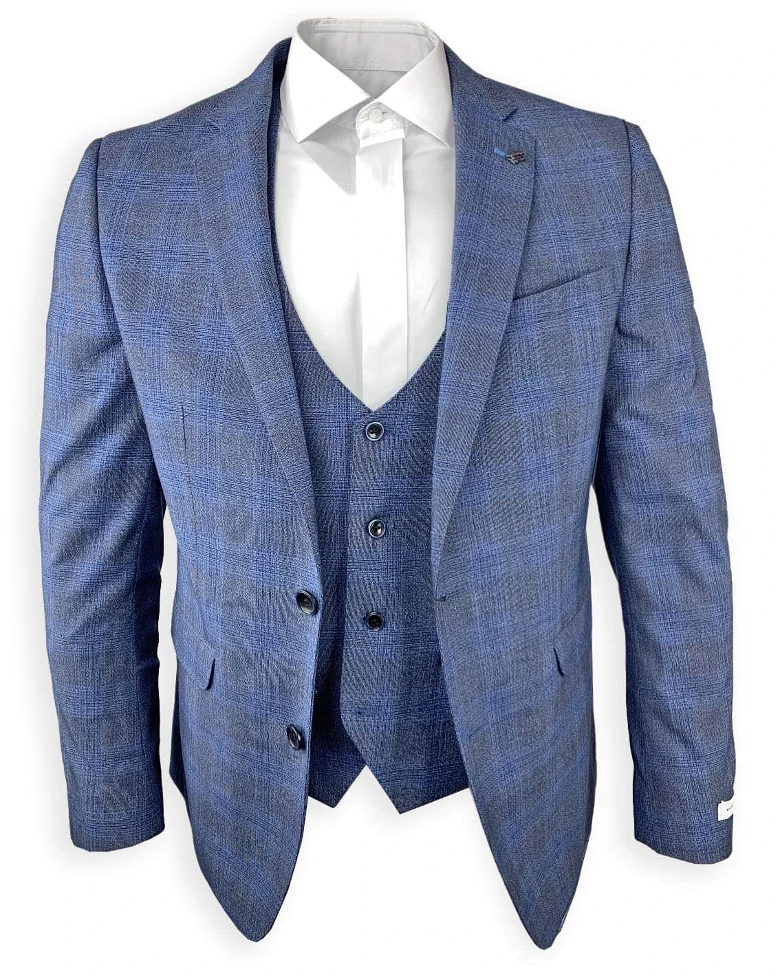 White Label Suit Tapered Fit Prince Of Wales 84060 Check 3 Piece Blue 6 White Label Suit Tapered Fit Prince Of Wales 84060 Check 3 Piece Blue - Image 4