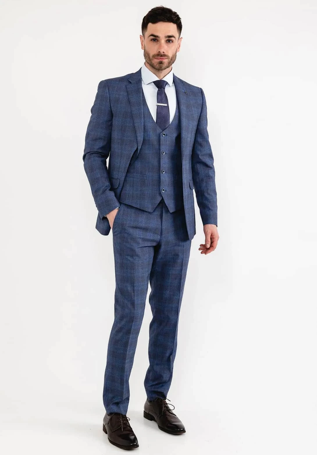 White Label Suit Tapered Fit Prince Of Wales 84060 Check 3 Piece Blue 5 White Label Suit Tapered Fit Prince Of Wales 84060 Check 3 Piece Blue - Image 3