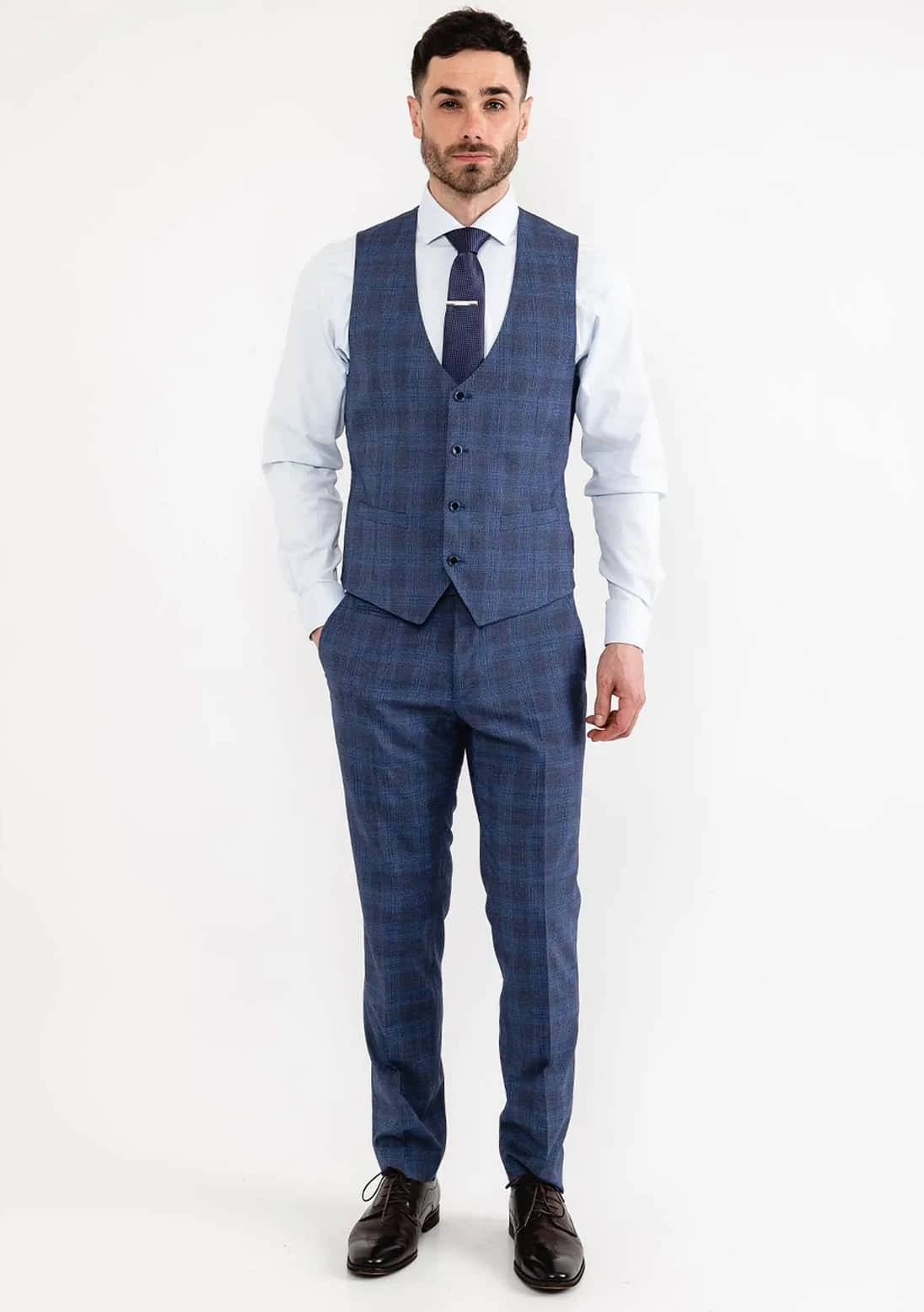 White Label Suit Tapered Fit Prince Of Wales 84060 Check 3 Piece Blue 8 White Label Suit Tapered Fit Prince Of Wales 84060 Check 3 Piece Blue - Image 6