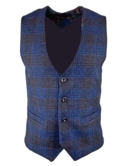 White Label Tapered Fit Navy Check POW 86028 Waistcoat