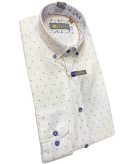 White Label Tapered Fit Shirt White Blue Geometric -Casa Moda Store white label tapered fit shirt blue geometric northern ireland belfast lisburn 237