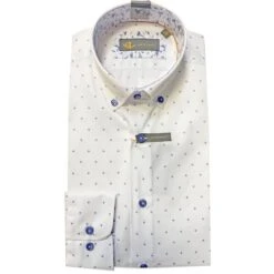 White Label Tapered Fit Shirt White Blue Geometric -Casa Moda Store white label tapered fit shirt blue geometric northern ireland belfast lisburn 323