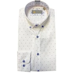 White Label Tapered Fit Shirt White Blue Geometric -Casa Moda Store white label tapered fit shirt blue geometric northern ireland belfast lisburn 880