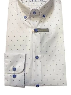 White Label Tapered Fit Shirt White Blue Geometric -Casa Moda Store white label tapered fit shirt blue geometric northern ireland belfast lisburn 969